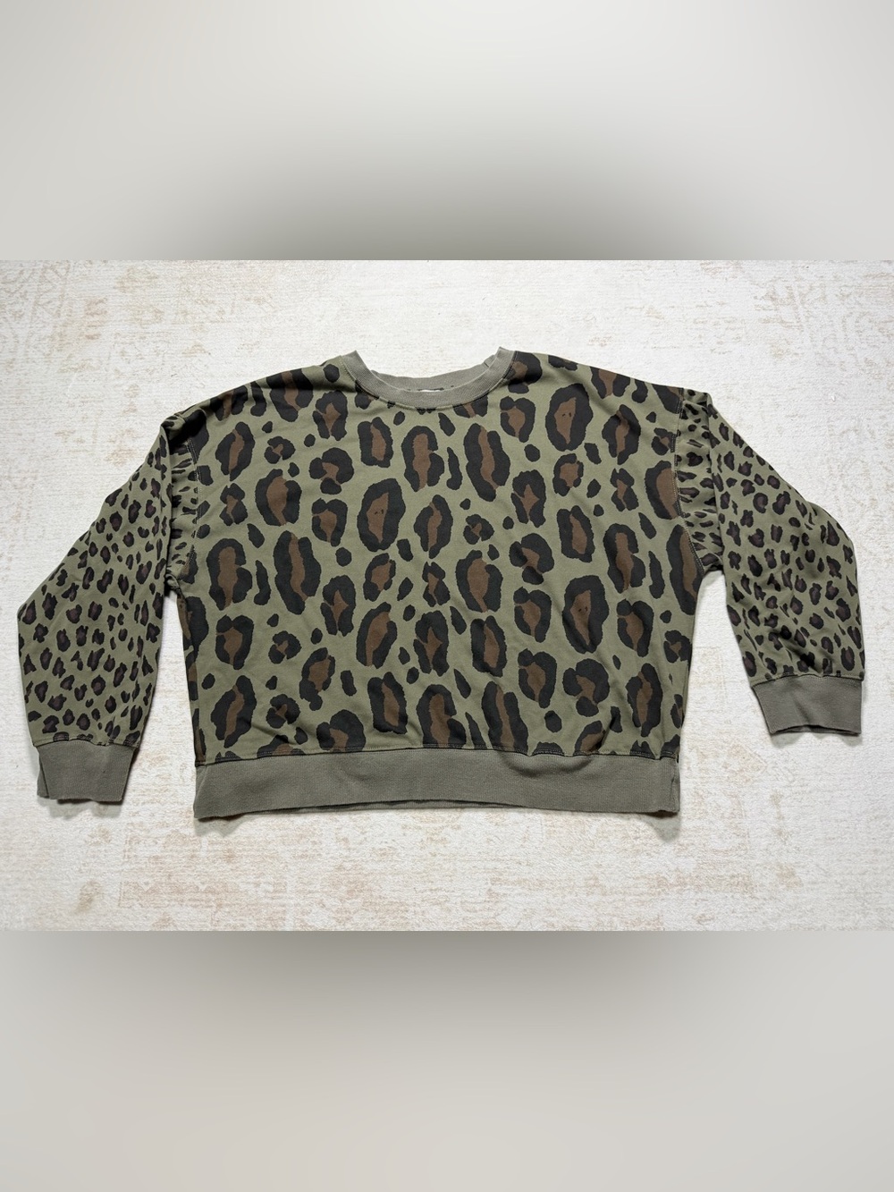 Umgee Olive and Brown Leopard Crewneck Sweater